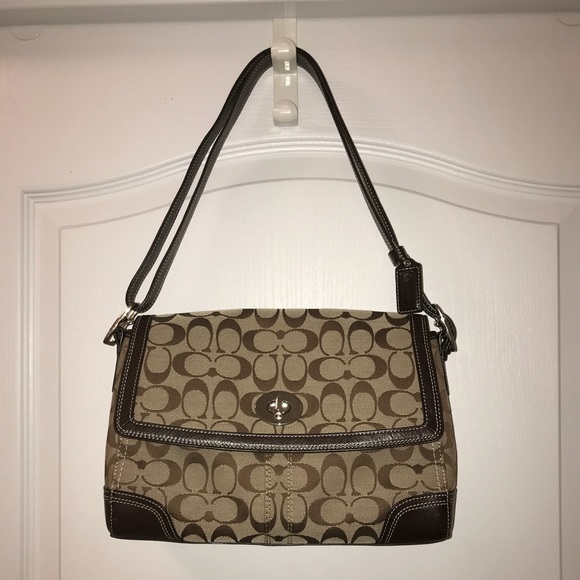 Coach | Bags | Coach Hampton Brown Signature Flap Shoulder Bag | Poshmark